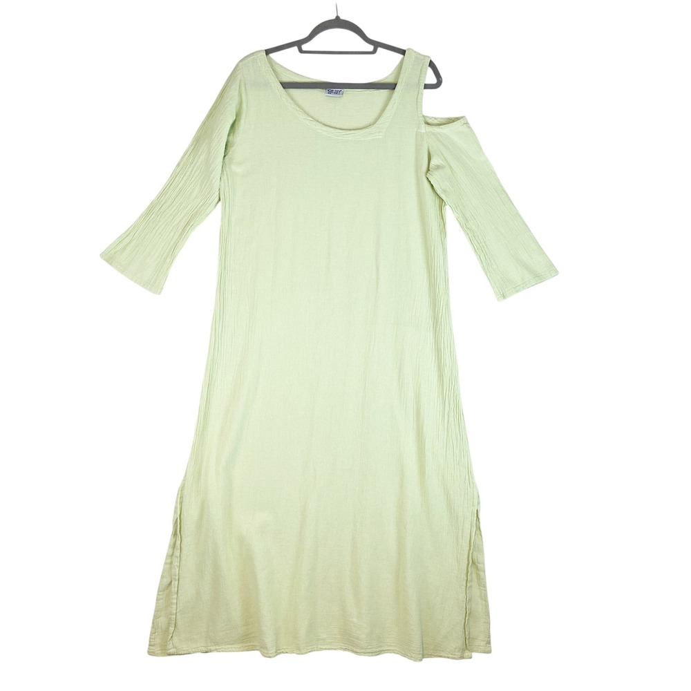 Oh My Gauze Green Cotton Cold Shoulder Midi Dress‎ Size 1 Lagenlook Gauze Boho